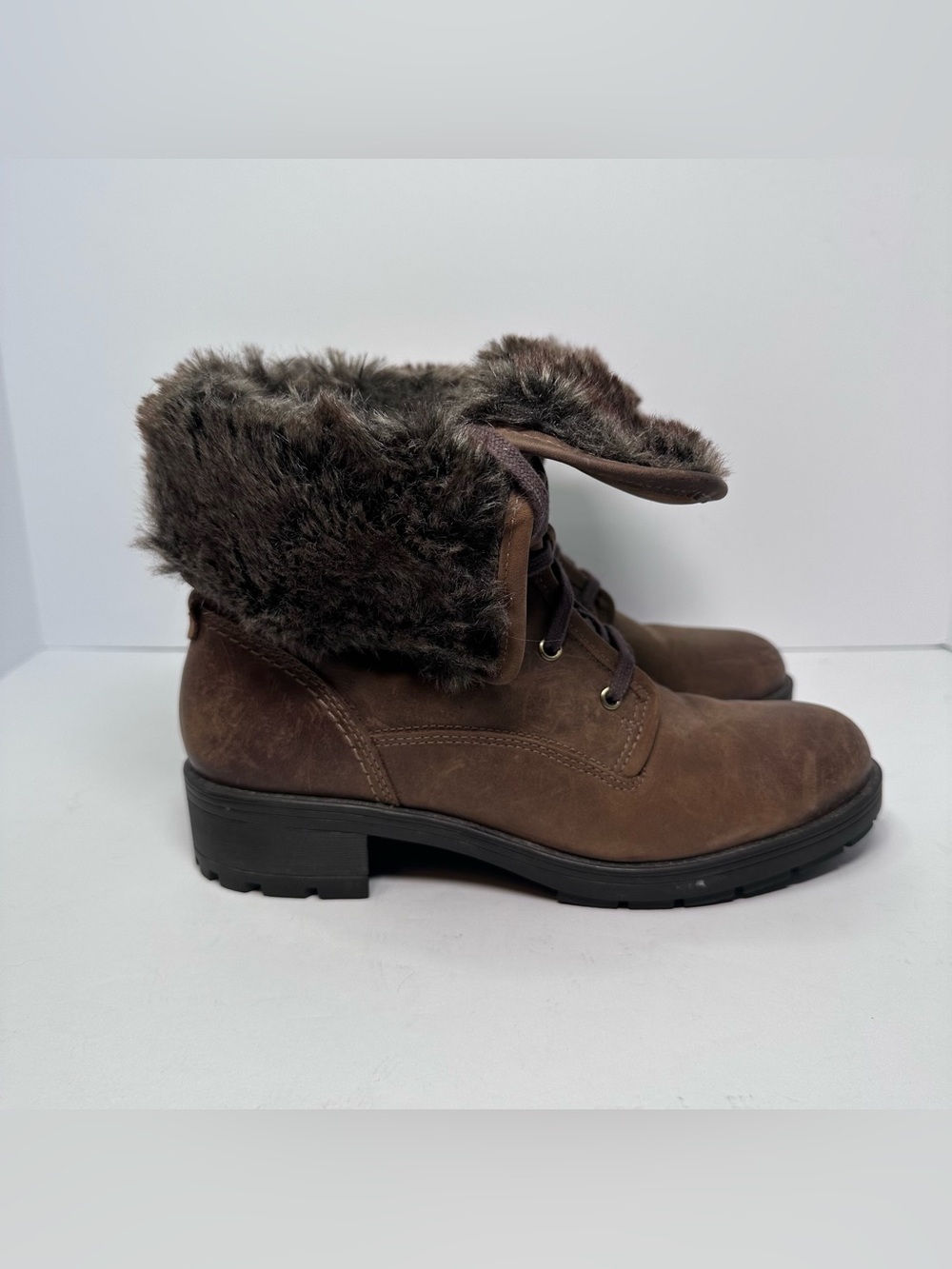 Clarks Womens Reunite Up Fold Over Gore-Tex Lace Up Brown Leather Boots Size 8.5 - Picture 4 of 9